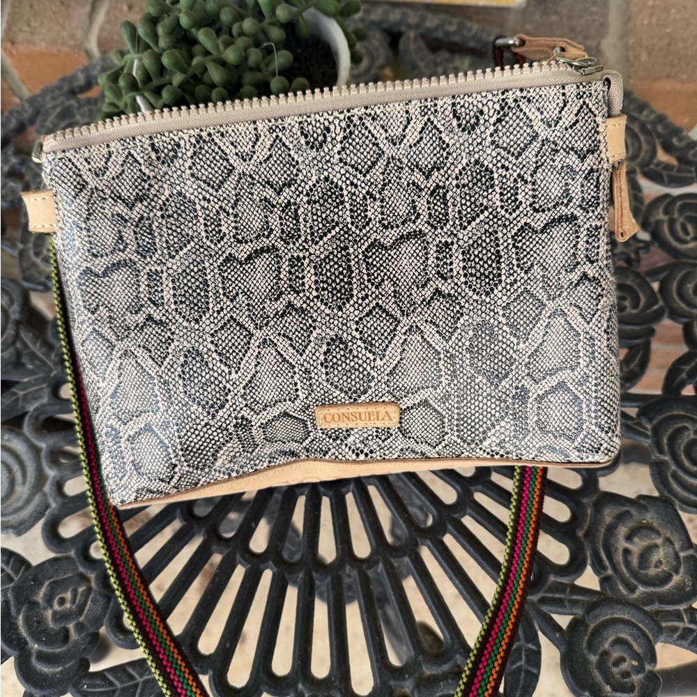 Consuela Snake-Print Crossbody with Striped Strap